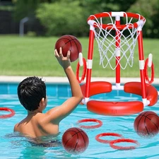 Pool Basketball Hoop,2-In-1 Floating Basketball Hoop for Pool Games & Ring Toss