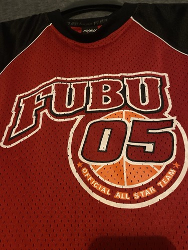 Vintage FUBU Red Jersey Mens Medium Sports The Collection Basketball Red Black - Picture 10 of 10