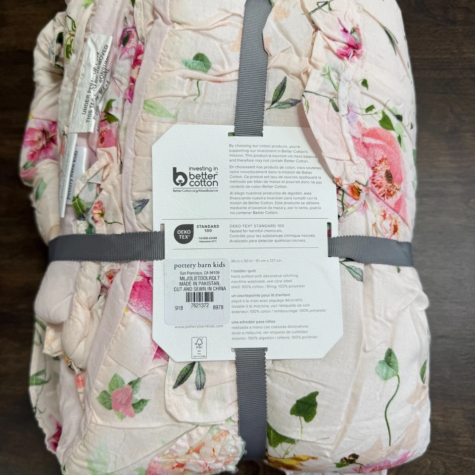 COLCHA DE BEBÉ ROSA VOLANTES FLORAL Pottery Barn Kids Monique Lhuillier Jolie Foto 3 de 4