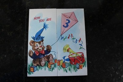 Vintage Pop Up Greeting Card Ca 1950's Birthday Age 3 Bear Flying Kite Pollyanna