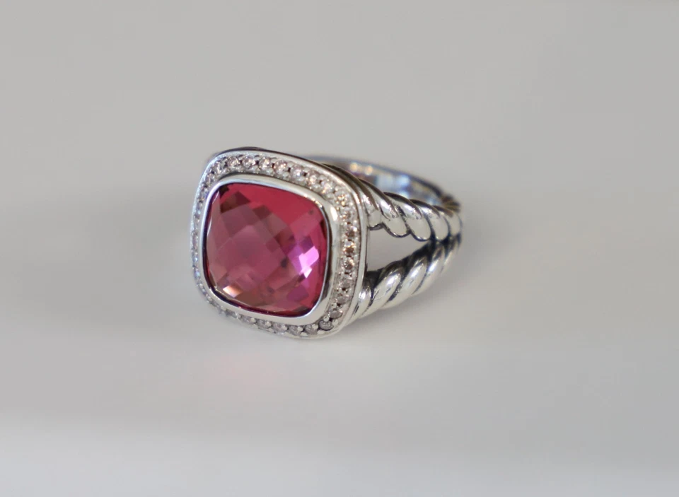 Anillo David Yurman Plata de Ley 11mm Albión Turmalina con Diamante Talla 7 Foto 4 de 4