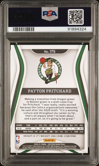 Payton Pritchard 2020-21 Certified Black Mirror #1/1 Rookie Card PSA AUTH view 2