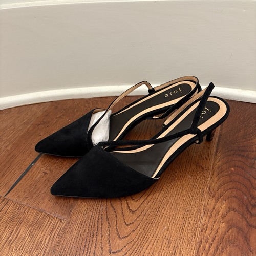 Joie Kitten Heel Pumps Women 10 Black Reno Suede Slingback Slip-on Pointed Toe