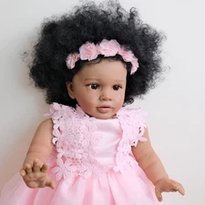 Black 26" Toddler Infant Sweet Cloth Body Reborn Baby Dolls Handmade Newborn Toy