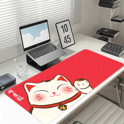 40*90cmLarge Lucky Cat Gaming Mouse Pad - Red & White Good Luck Charm, Non-Slip