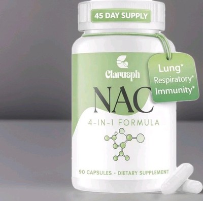 Clarusph NAC (N-Acetyl Cysteine) 1200mg, for Respiratory & Antioxidant, 90 Caps