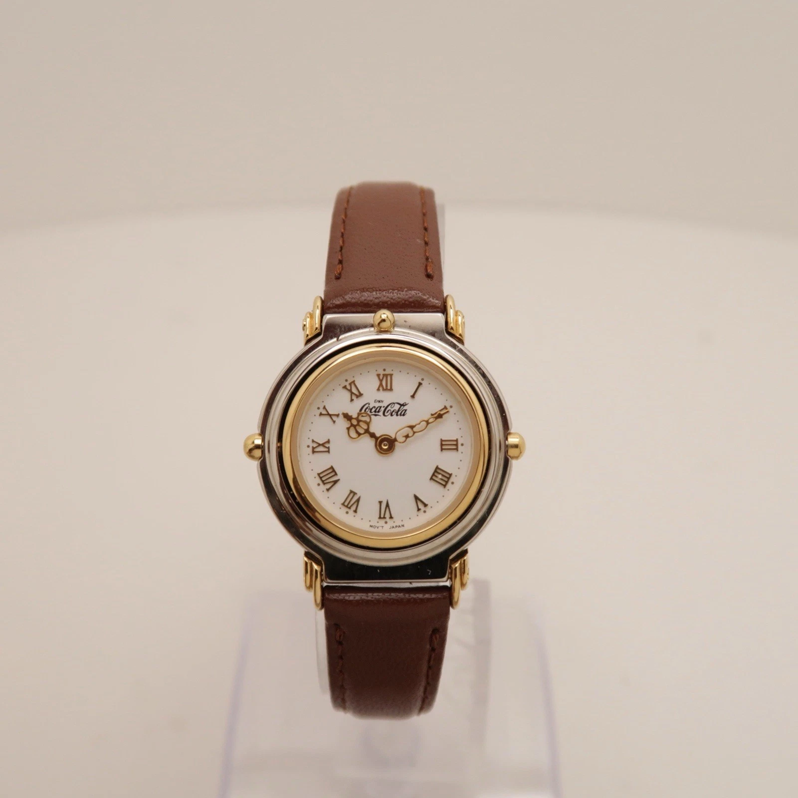 COCA COLA Japan Two Tone Analog Quartz Women Vintage Watch W342 *WORKING