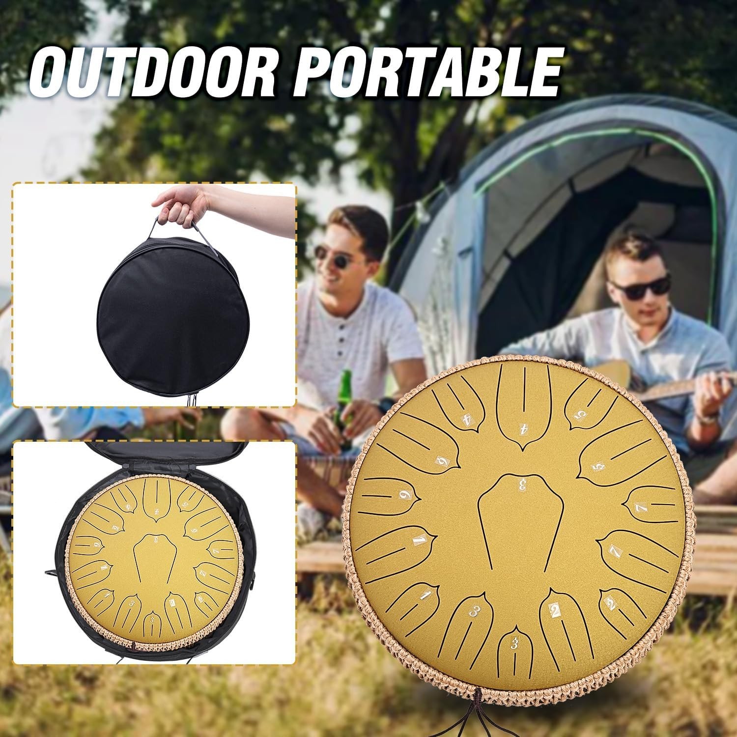 Steel Tongue Drum 15 Notes 14 Inch D-Key Panda Balmy Drum Percussion Instrument