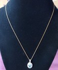Sterling Silver 925 Jewelry Gold Vermeil Oval Blue Topaz & Diamond Necklace — photo 5