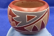 Rare Anna Archuleta Polychrome Redware Santa Clara Pueblo Decorated Bowl
