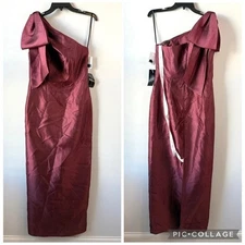 Alfred Sung D861 Bow One Shoulder Column Gown Cabernet Red 10
