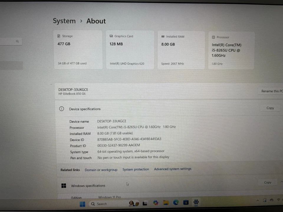 HP Laptop 850 G6 Elitebook 15.6" Intel i5-8265U 8GB RAM 512GB SSD Trackpad READ - Image 3 of 4