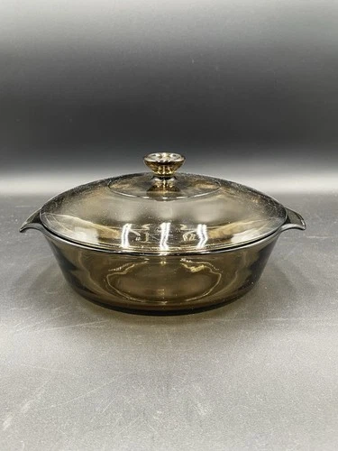 Vintage Anchor Hocking #437 - 1.5 Qt. Amber Glass Round Casserole Dish With Lid
