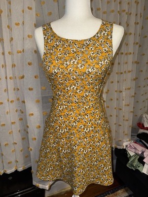 H&M Divided Yellow White Floral Fit & Flare Scoop Neck Sleeveless Dress 2