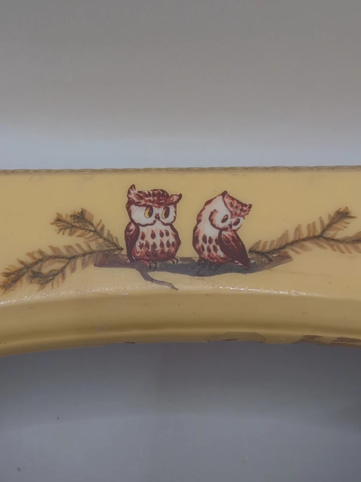 Cubierta de caja de pañuelos MCM vintage amarilla con diseño de búho madera y plástico 11x6" Foto 3 de 4