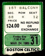 1989 BASKETBALL TICKET CELTICS KNICKS PATRICK EWING vs KEVIN MCHALE 29pts/11rb