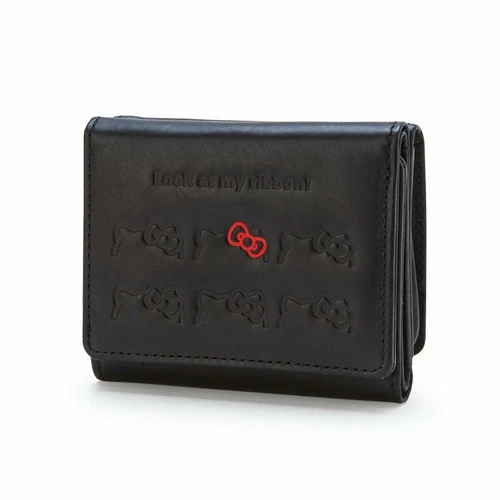 Hello Kitty Leather Trifold Wallet Black Sanrio Japan