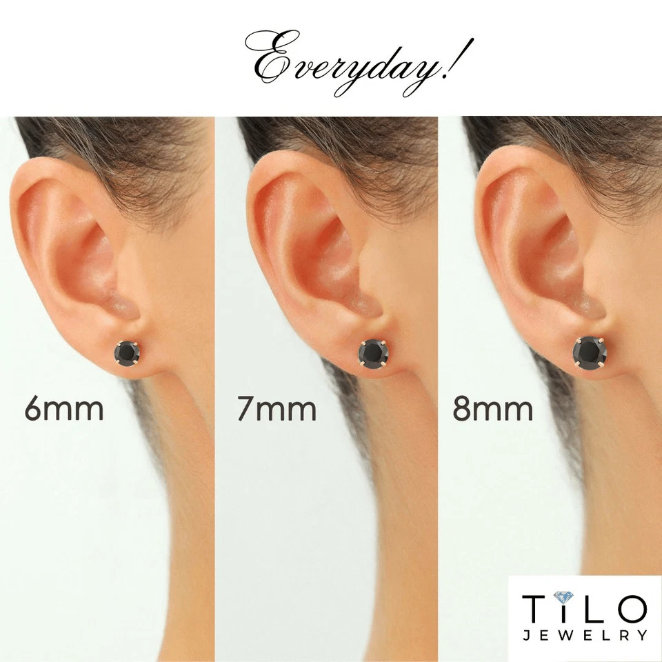 Aretes solitarios de oro macizo real de 10 quilates con circonita cúbica de ónix negro tachuelas para dormir todos los tamaños Foto 3 de 4