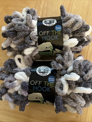 Lot Of 2 Lion Brand OFF THE HOOK Yarn-Misty Morning #202 Gray White 3.5 Oz Each
