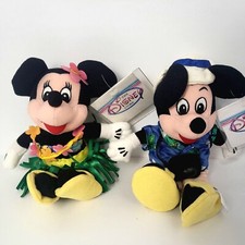 Vtg Disney Store Tourist Mickey Mouse  Hula Minnie Mouse Bean Bag Plush