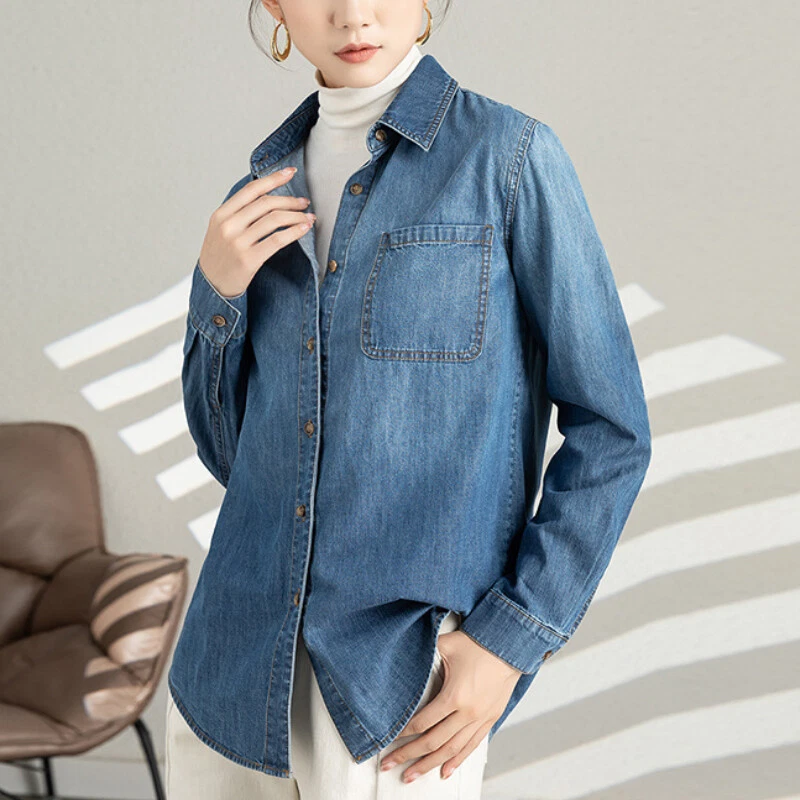 Denim long tops sales