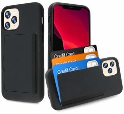 iPhone 11 11 Pro Max Black Hybrid Credit Card ID Pocket Holder Nonslip  Case