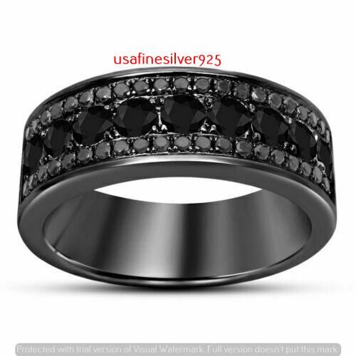 2CT Round Lab-Created Men's Wedding Band in 14K Black Gold Size 11