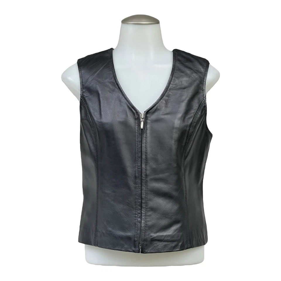 Chaleco de cuero suave de piel de cordero tejido espalda motociclista vintage años 90 APT 9 para mujer S Foto 2 de 4