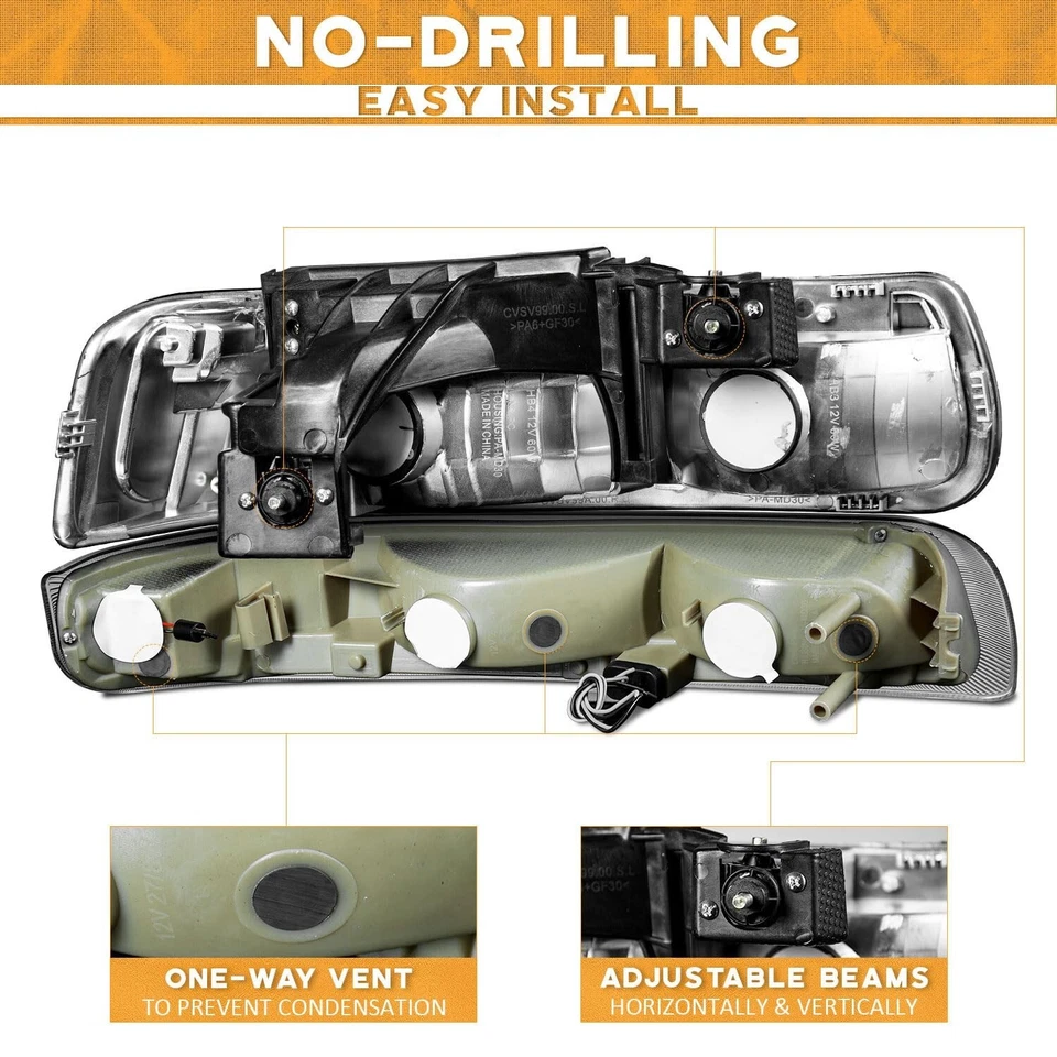 Pair Headlights For 1999-2002 Chevy Silverado 00-06 Tahoe LED DRL & Bumper Lamps Foto 3 de 4