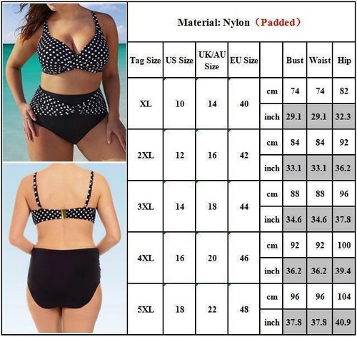Plus Size Women Polka Dot Bikini Set Swimwear High Waist Swimsuit Bathing Suit - Picture 3 of 6