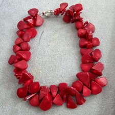 conjunto pulsera collar coral rojo
