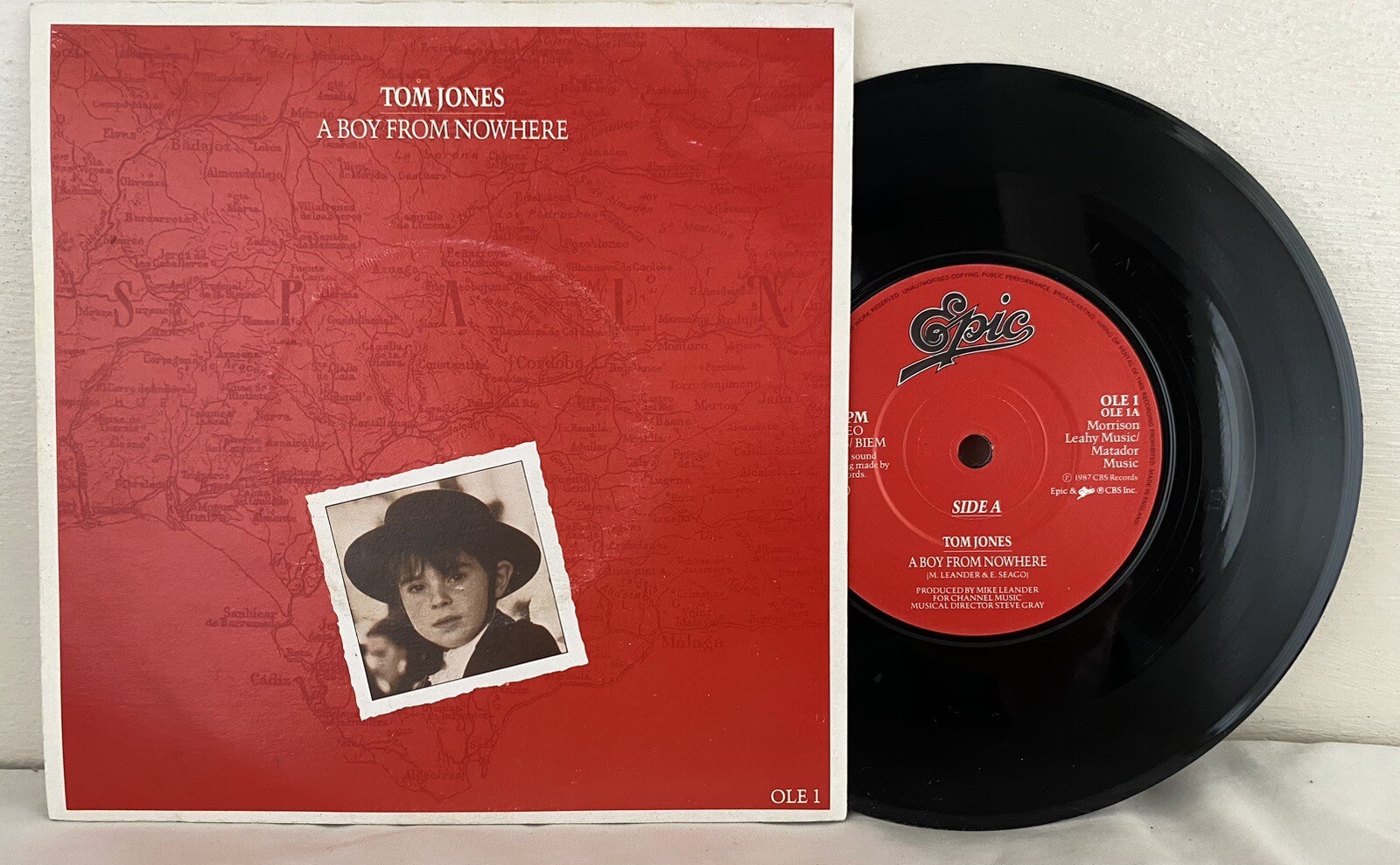 Tom Jones A Boy From Nowhere 7" Vinyl Single 1987 Epic Records OLE