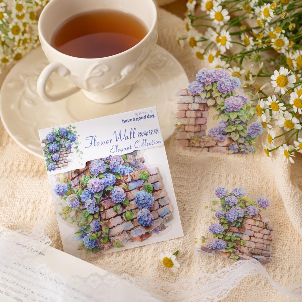 Flowers Brick Wall PET Stickers Journal Scrapbooking Sticker Decorative
