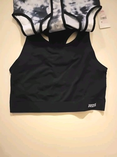 Size 34 Girls 2 Pack Sports Bras Justice Black Tie Dye White Oh So Soft Athletic - Picture 4 of 9