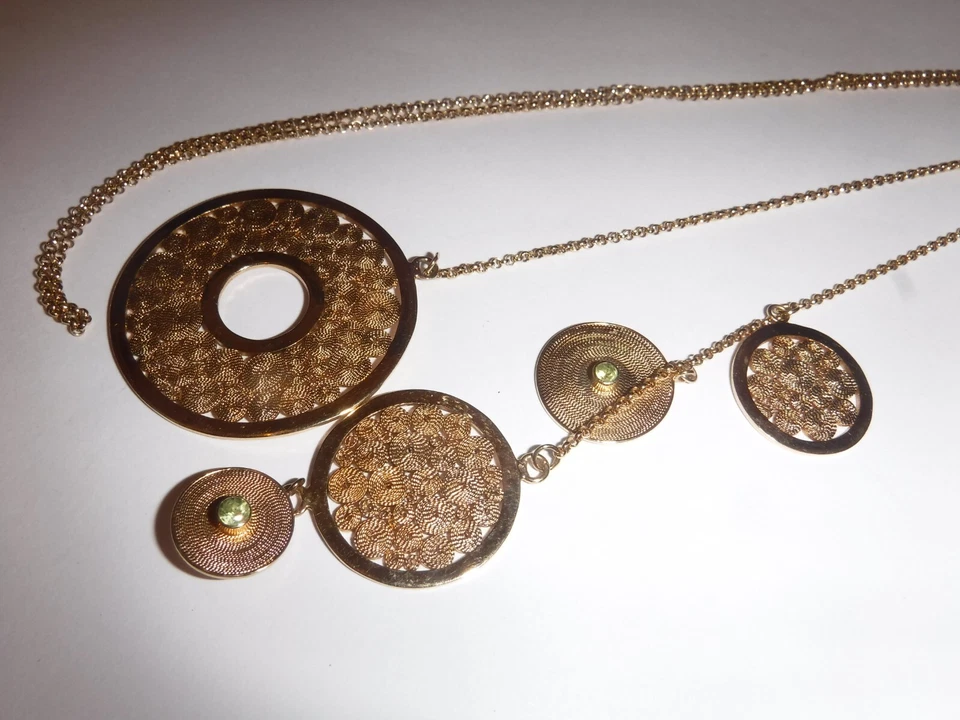 dalia ID Sterling Vermeil 34" Necklace 5 Graduating Round Discs Peridot Accents - Image 3 of 4