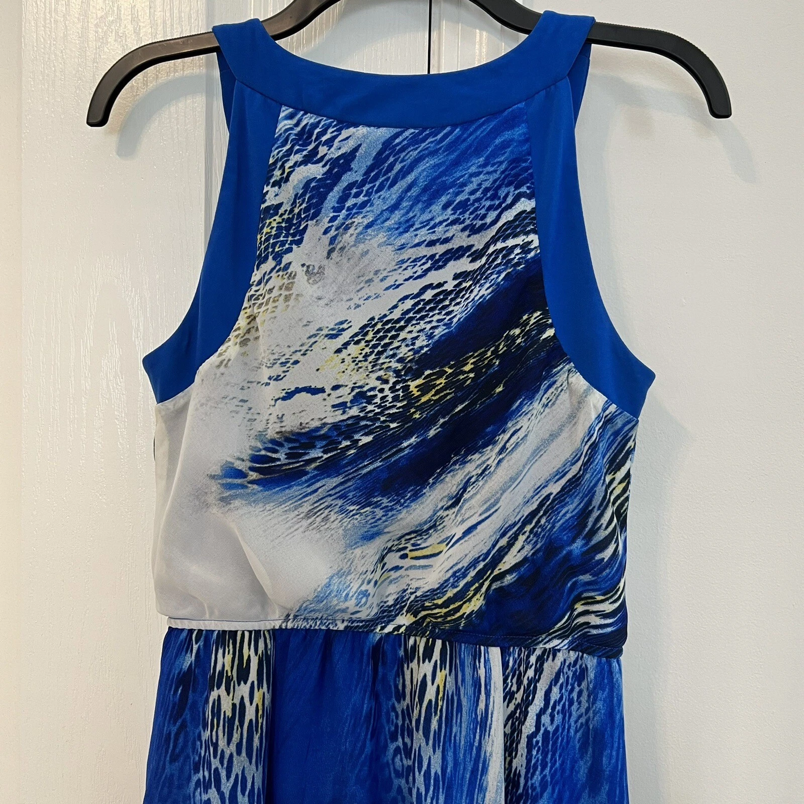 VETEMENTS Maxi abito Rabbit Designs A Line Vacay spiaggia crociera resort costiero blu floreale 6
