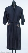 Vtg 60's-70's Men's Black Poly Kimono Robe W/Dragon Design Made In Hong Kong OS