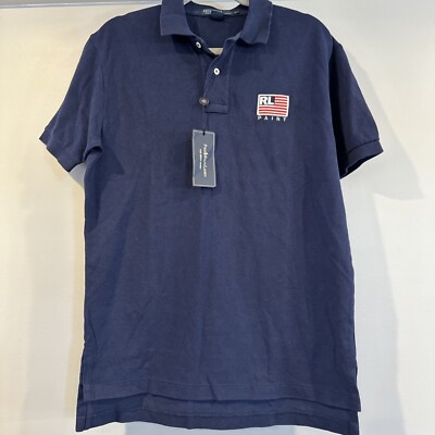 POLO RALPH LAUREN FLAG PAINT MEN'S SMALL SHIRT MESH NAVY BLUE  NWT
