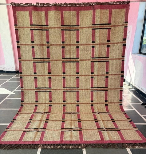 Woll- und Juteteppich Handarbeit, Kelim Dhurrie Teppich, Traditionell Indisch/Wolljute