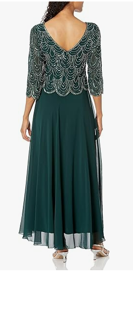 J Kara Women’s Beaded Petite Pop Over Dress – Elegant Long Gown For Weddings, Formal Events