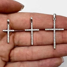 0.17CTW-0.26CTW Natural Diamond 14K White Gold Cross Pendant 0.9"-1.3"