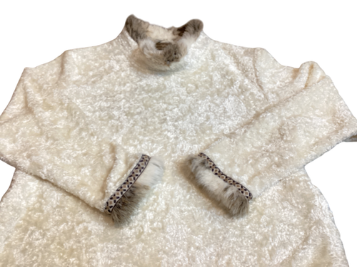Wooly Bully Ladies Fuzzy Top Size Large Chenille Pullover Faux Fur Collar Wrists - Picture 3 of 9