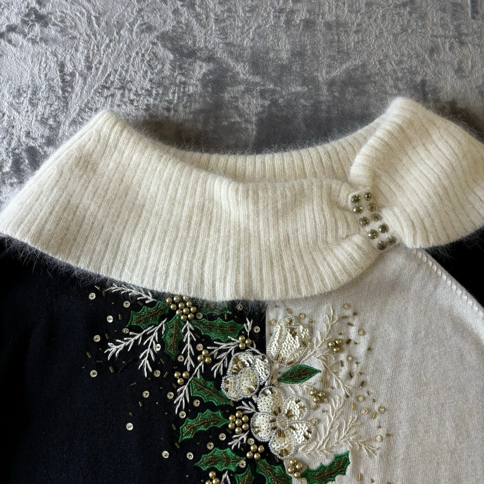 Suéter Berek Vintage Lentejuelas Grandes Acebo Navidad Barco Cuello Lentejuelas Cuentas Foto 2 de 4