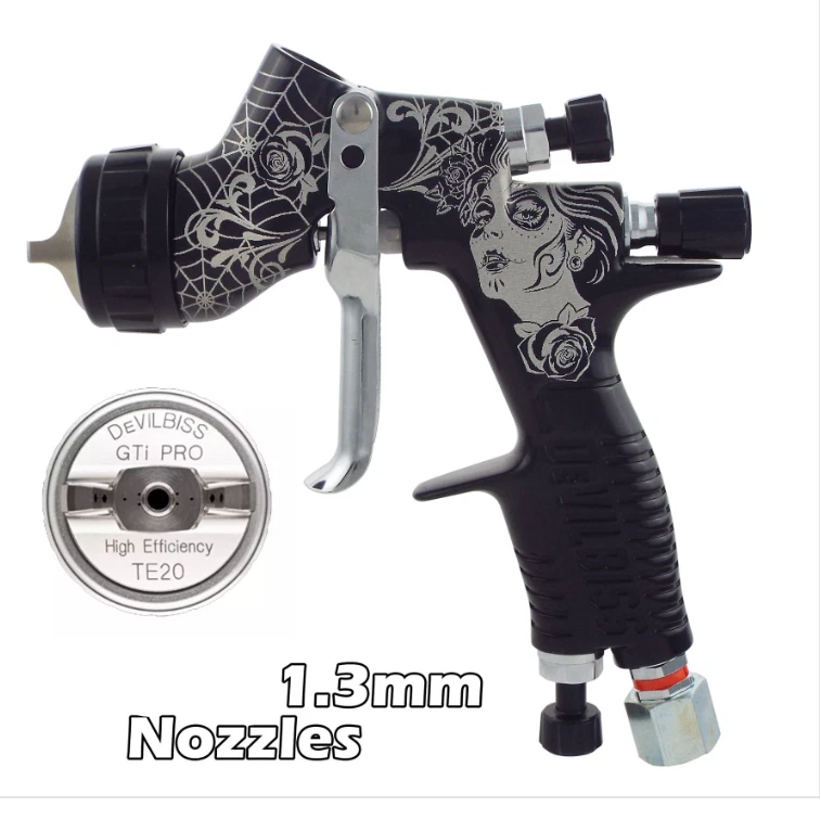 Limited Edition DeVilbiss GTi ProLite Black TE20 Air Cap Spray Gun 1.3mm Tip