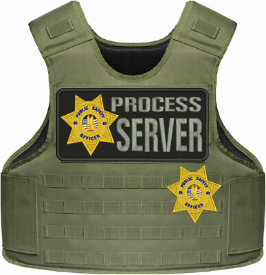 Process Server Embroidery Patch 5x11 and 4x4'' Velcr@ On back Gray On ...