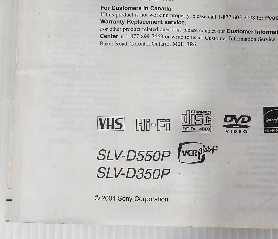 Sony DVD VCR Combo Player Instructions Manual - SLV-D550P & SLV-D300P Original - Image 2 of 4