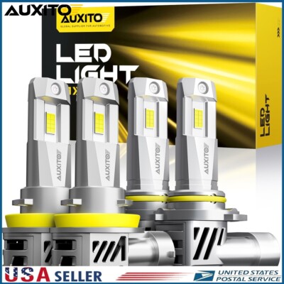 4x AUXITO 9005 H11 Combo LED Headlight High Low Beam Bulbs 6500K Cool White D