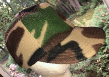 Malden PolarFleece woodland camo earflap camouflage hat cap sz S Made in USA vtg