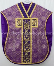 Metallic  Purple Chasuble.St. Philip Neri Style vestment & mass set , IHS
