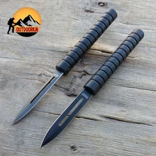 7.5" Interlocking Ninja Dual Blade Tactical Throwing Hunting Knife w/ Sheath BLK